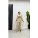 BRN IŞIK TESETTÜR Maria Keten Kruvazeli Tunik Pantolon