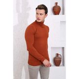 Brng Slimfit Boğazlı Likralı Erkek Triko Kazak - XL - Kiremit