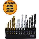 Bro Matkap Ucu Set 16'lı Paket Beton Duvar Ahşap Metal Çelik Delme Değişik Uzunluk Çap Uç Seti - Standart - Gri