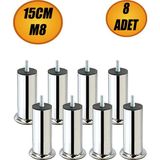Bro Mobilya Kanepe Baza Koltuk Yatak Çekyat Yükseltme Ayağı Diş M8 Krom Metal Ayakları 15 cm 8 Adet - Titreşim - Çamaşır Bulaşık