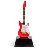 Broadway Gift Co Kırmızı ve Beyaz Elektro Gitar 15,24 cm Ahşap Masa Üstü Minyatür Stand