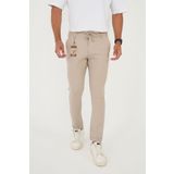 BROCARD Erkek Jogger Slimfit Bel Yarım Lastikli Duble Paça Bej Kumaş Pantolon