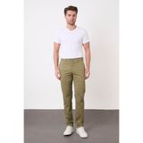 BROCARD Erkek Regular Fit Geniş Kesim Likralı Pamuklu Esnek Haki Chino Kanvas Pantolon