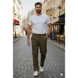 BROCARD Premium Erkek Dört Mevsim Baggy Pantolon – Kalın Dokulu Likralı Kumaş Haki