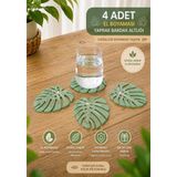 Brokoli Home 4'lü Huş Ağacı Ahşap Bardak Altlığı Lazer Kesim Dekoratif Kahve Fincan Altlığı El Boyaması Yeşil - 0 - 99 ml
