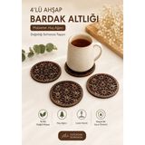 Brokoli Home 4'lü Huş Ağacı Ahşap Bardak Altlığı Lazer Kesim Dekoratif Kahve Fincan Altlığı Seti El Boyaması - 11 cm