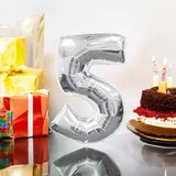 Brokoli Home 5 Numara Folyo Gümüş Balon 100Cm 40İnç Helyuma Uygun Parti Balonu Numaralar