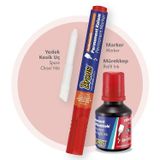 Brons Permanent Marker Seti Kesik Uç Kırmızı (Kalem + Mürekkep + Yedek Uç)
