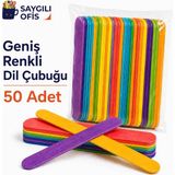 Brons Saygılıofis Renkli 50 Adet Dil Çubuğu Ahşap Büyük Geniş Abeslang Dondurma Dil Basma Çubuk