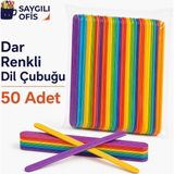 Brons Saygılıofis Renkli 50 Adet Dil Çubuğu Ahşap Dar Küçük Abeslang Dondurma Dil Basma Çubuk