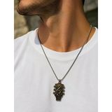 Bronz Gitar Kafa Figürlü Sol Anahtarı Kolye Paslanmaz Çelik Zincirli 60 Cm Unisex Müzik Kolyesi