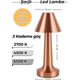 Bronz ♦ Şarjlı LED Masa Lambası ♦ 3 Kademeli Işık Renkli ♦ USB Şarjlı Gece Lambası ♦ Ev-Ofis