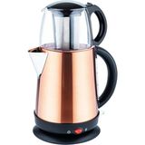 Bronz ve Çelik Gövdeli Elektrikli Çay Makinesi, Cam Demlik ile Birlikte 1.7l ve 1.2l - Açık Bej