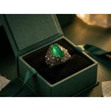 Bronz Vintage Kadın Yüzük Otantik Bakır Yeşil Kristal Taş Zirkon İşli Kedi Gözü Model Ayarlanabilir