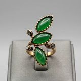 Bronz Vintage Kadın Yüzük Otantik Yeşil Renk Yaprak Model Önden Ayarlanabilir