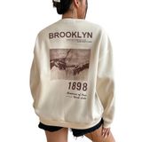 Brooklyn 1898 Bej Kadın Baskılı Bisiklet Yaka Oversize Sweatshirt