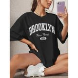 Brooklyn Baskılı Kadın Siyah T-Shirt - XL