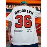 Brooklyn Basklı Beyaz Oversize T-Shirt - XL