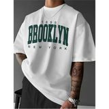 Brooklyn Kadın - Erkek Baskılı Tasarım Baskılı Pamuklu Oversize T-Shirt - Beyaz - XL