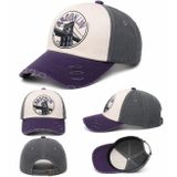 Brooklyn New York Baskılı Eskitme Beyzbol Şapkası, Gri, Krem ve Mor Renk, Vintage Tasarım,Trucker