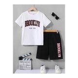 Brooklyn New York Beyaz T-Shirt Siyah Şort - Şortlu Tişört Alt Üst Takım Baskılı Bisiklet Yaka BRKNYTAKIM-MR1