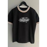 Brooklyn Yazı Baskılı Unisex Yeni Sezon Oversize Kalıp Yaka Detaylı Yazlık Beyaz T-Shirt - Siyah - M