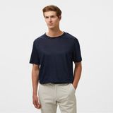 Brooks Brothers %100 Keten Bisiklet Yaka Erkek Lacivert T-Shirt - 137-Lacivert