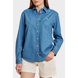 Brooks Brothers %100 Pamuk Logo Nakışlı Denim Görünümlü Gömlek Bayan Gömlek BBSS26FDS001115 - XL - Mavi