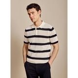 Brooks Brothers Beyaz Erkek Çizgili Triko Polo T-Shirt BBSS26MKL023 - Kırık Beyaz - Lacivert