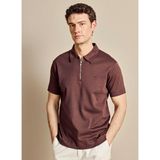 Brooks Brothers Bordu Erkek Fermuarlı Nakışlı Polo T-Shirt BBSS26MTS023 - Kahve
