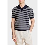Brooks Brothers Düğmesiz Çizgili Rayon Kısa Kollu Polo Yaka Kazak Erkek Polo Yaka Kazak BBSS26MKL013388 - Lacivert - Beyaz