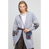 BROOKS BROTHERS Kadın Gri Şal Yaka Standart Fit Desenli Cepli Yünlü Triko Hırka