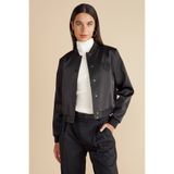 BROOKS BROTHERS Kadın Siyah Tel Kırma Patchli Logo Astarlı Saten Bomber Mont