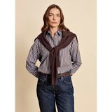 Brooks Brothers Kahve - Mavi Kadın Regular Fit Çizgili Gömlek BBFW26FSH008 - 38 - Kahverengi - Mavi
