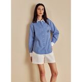 Brooks Brothers Mavi-Beyaz Kadın Çizgili Gömlek BBSS26FSH017 - Mavi - Beyaz - 38