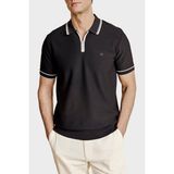 Brooks Brothers Yarım Fermuarlı Petek Örgü Rayon Kısa Kol Polo Yaka Kazak Erkek Polo Yaka Kazak BBSS26MKL007386 - Siyah - Kırık Beyaz - XL