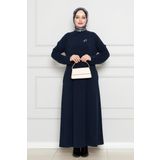 Broş Detaylı Elbise-Lacivert