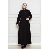 Broş Detaylı Elbise-Siyah
