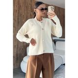 Broşlu Şardonlu Triko Ceket (S,m,l,xl Uyumludur P-00018208 - Krem - Standart