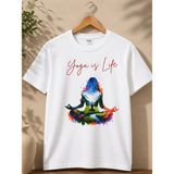 Broşürevim Yoga Is Life Desenli Doğa ve Meditasyon Tasarımlı Yogacı Kadın Beyaz Kısa Kollu Günlük Tişört - XL