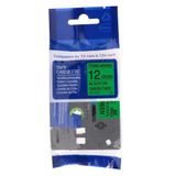 Brother P-Touch TZE-S731 Yeşil Üzerine Siyah Güçlü Yapışkanlı 12 mm 8 mt Muadil Etiket