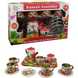 Brother Toys 14 Parça Metal Çay Kahve Evcilik ve Mutfak Seti Bardak Çaydanlık Tabak Kırmızı Yeşil