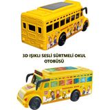 Brother Toys 3D Işıklı Okul Otobüsü Sesli Sürtmeli Oyuncak Otobüs 15.5 cm