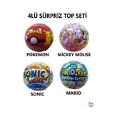 Brother Toys 4'lü Sürpriz Top Seti - Sonic, Mario, Mickey Mouse, Pokemon Oyuncak Figür