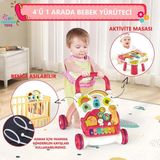 Brother Toys 4'ü 1 Arada Piyano ve Aktivite Masası Olabilen Eğitici Sesli Işıklı Çok Fonksiyonlu Bebek Yürüteci Yürüteç - Kırmızı