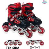 Brother Toys Çocuk Pateni Işıklı Çantalı Numara Ayarlanabilen Tek Sıra ve 2+1+1 Teker Paten Kırmızı Small 30-33