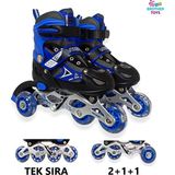 Brother Toys Çocuk Pateni Işıklı Çantalı Numara Ayarlanabilen Tek Sıra ve 2+1+1 Teker Paten Mavi Medium 34-37 - 34 - 37