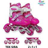 Brother Toys Çocuk Pateni Işıklı Çantalı Numara Ayarlanabilen Tek Sıra ve 2+1+1 Teker Paten Pembe Medium 34-37 - 34 - 37