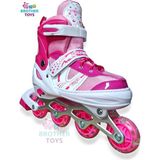 Brother Toys Çocuk Pateni Işıklı Numara Ayarlanabilen 2+2 ve 2+1+1 Teker Pembe Paten Çantalı - 30-33 - Açık Pembe