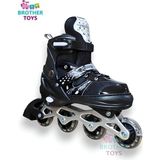 Brother Toys Çocuk Pateni Işıklı Numara Ayarlanabilen 2+2 ve 2+1+1 Teker Siyah Paten Çantalı - 30-33
